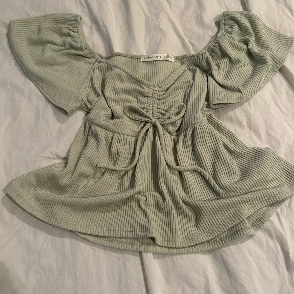 Altar'd State Light Green Ribbed Blouse